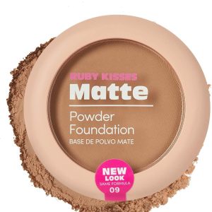 Ruby Kisses Face Powder Foundation, Pressed Compact Makeup Setting Powder, Full Coverage Matte Lightweight, Long-Lasting, Perfect Finishing Powder, Portable, Convenient, Sponge & Mirror (Rich Beige)