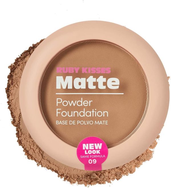 Ruby Kisses Face Powder Foundation, Pressed Compact Makeup Setting Powder, Full Coverage Matte Lightweight, Long-Lasting, Perfect Finishing Powder, Portable, Convenient, Sponge & Mirror (Rich Beige)