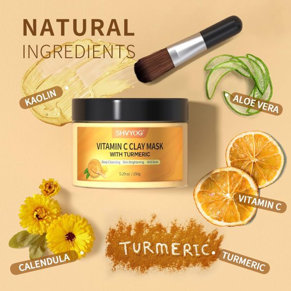 Vitamin C Face Mask with Kaolin Clay and Turmeric for Dark Spots, Dull Skin, Skincare Facial Mask for Controlling Oil and Refining Pores 5.29 Oz - Image 2