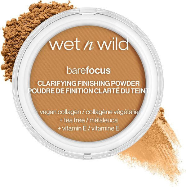 wet n wild Bare Focus Clarifying Finishing Powder Matte Pressed Setting Powder Medium-Tan and Mega Slicks Lip Gloss Long Lasting Hyaluronic Acid High Shine Crystal Clear - Image 2
