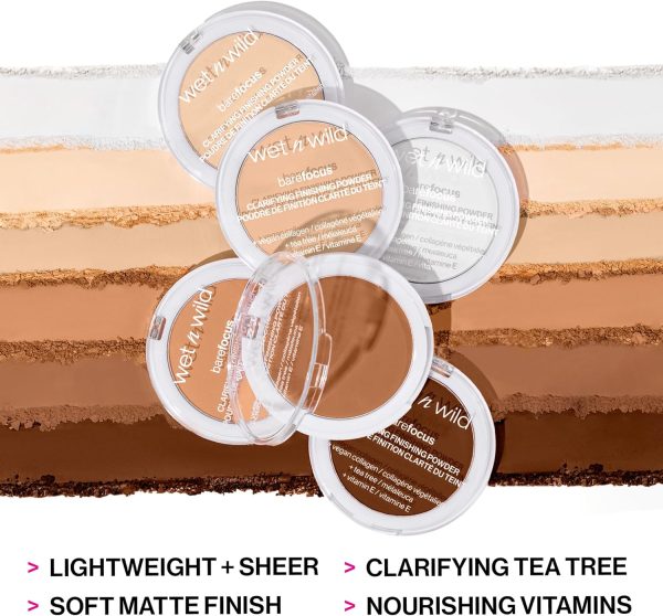 wet n wild Bare Focus Clarifying Finishing Powder Matte Pressed Setting Powder Medium-Tan and Mega Slicks Lip Gloss Long Lasting Hyaluronic Acid High Shine Crystal Clear - Image 3
